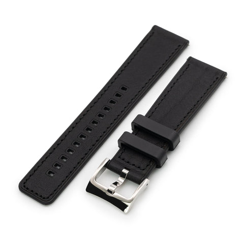 Black Quick Release Hybrid Leather FKM Rubber Watch Strap, 20mm or 22mm