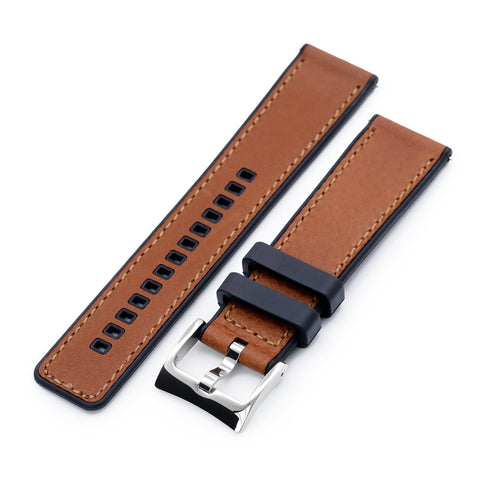 Brown Quick Release Hybrid Leather FKM Rubber Watch Strap, 20mm or 22mm