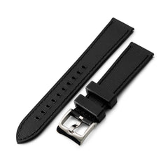20mm Black Quick Release Leather-FKM Rubber Sports Watch Strap