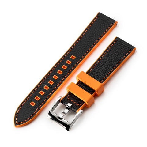 Black / Orange Quick Release Leather-FKM Rubber Strap