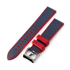 20mm Blue / Red Quick Release Leather-FKM Rubber Sports Watch Strap