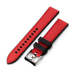 20mm Red / Black Quick Release Leather-FKM Rubber Sports Watch Strap