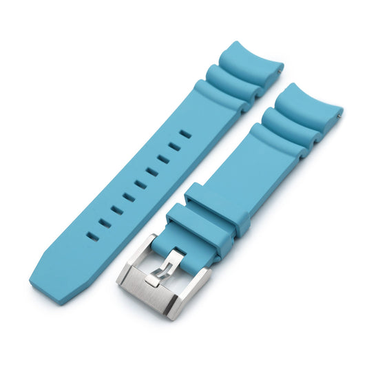 Q.R. Firewave Resilient Curved End FKM rubber Watch Strap, Sky Blue 22mm