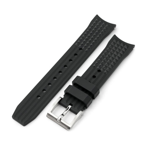 20mm, Chaffle Resilient Curved End FKM Rubber watch strap, Black