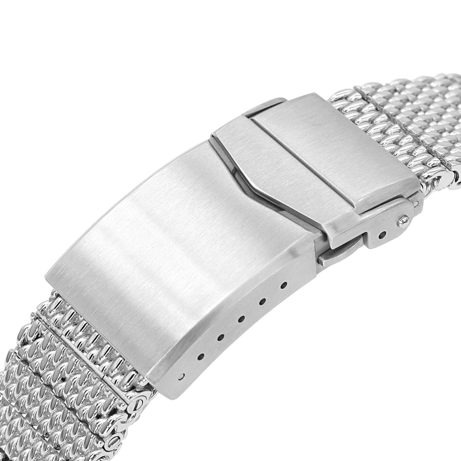 Curved End Massy Mesh Watch Band for TUD BB 79230 V-Clasp Polished
