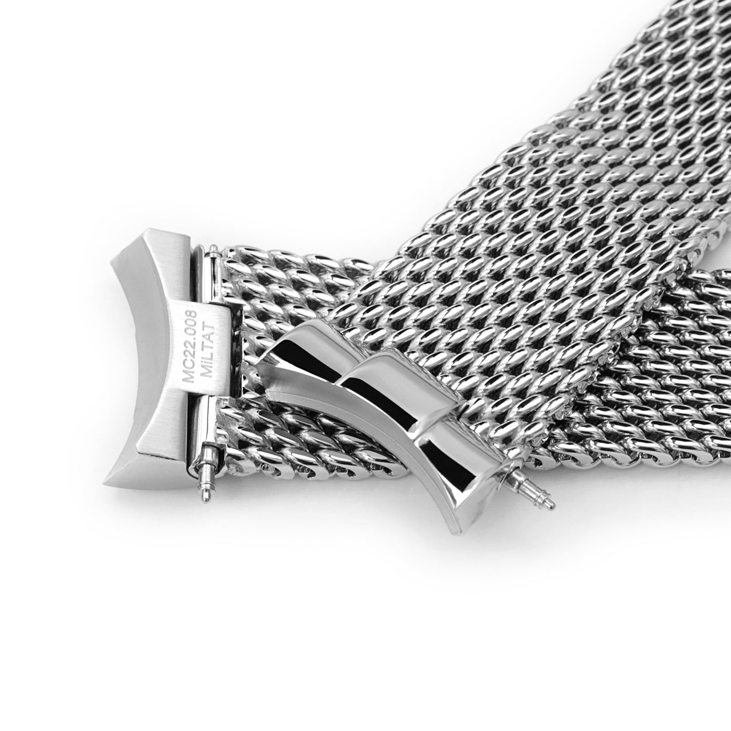 Curved End Massy Mesh Watch Band for TUD BB 79230 V-Clasp Polished