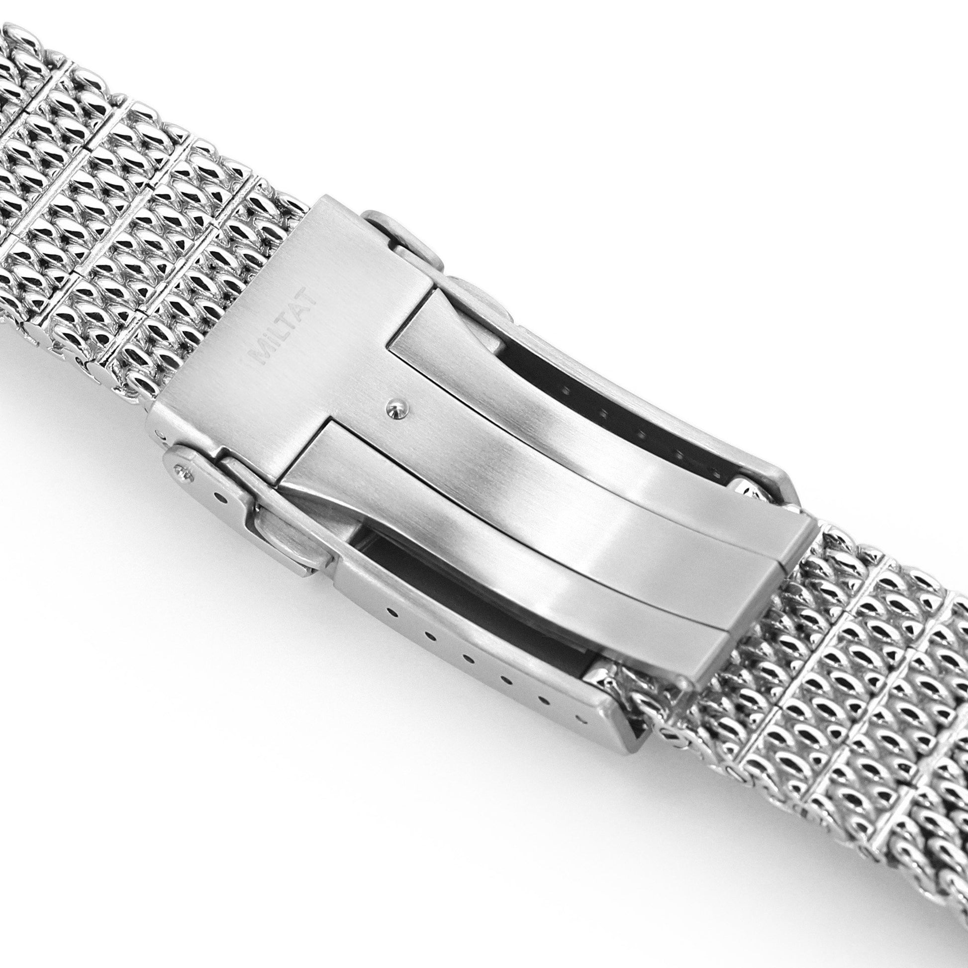 Curved End Massy Mesh Watch Band for TUD BB 79230 V-Clasp Polished