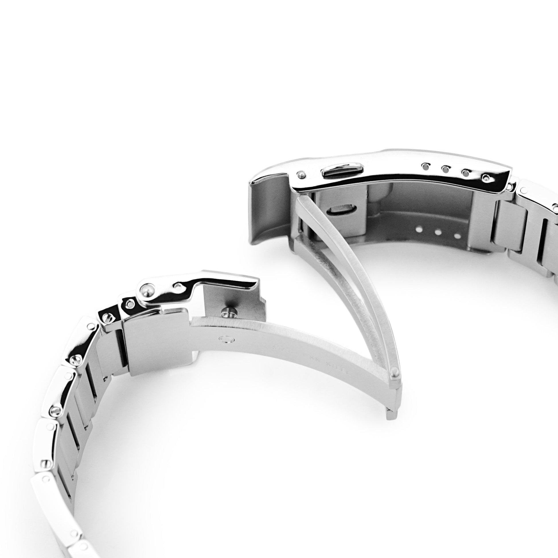 Rollball version II QR Watch Band Straight End Quick Release, 316L Stainless Steel Brushed Baton Diver Clasps