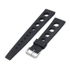 20mm Black Retro Large Holes Rally Tapered Rubber watch band
