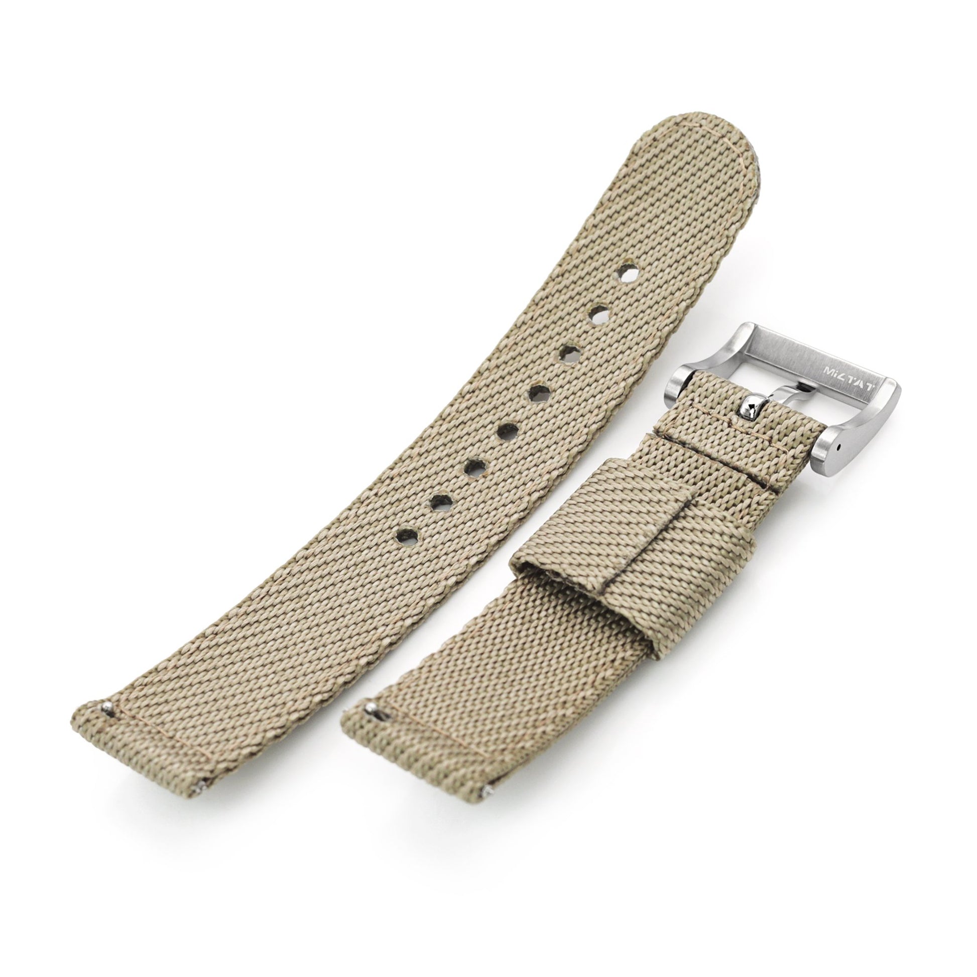 2-pcs Nylon Watch Band, Khaki, Polished Buckle 