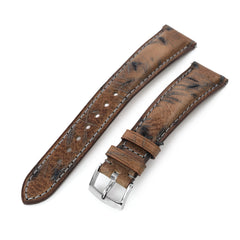 Quick Release, Heavy Scratch Brown Italian Leather of Art Tapered Watch Strap, 19mm or 20mm