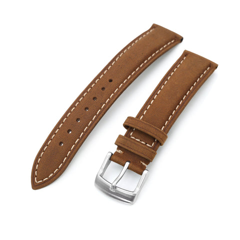 20mm Brown Nubuck Tapered Strap, Brushed