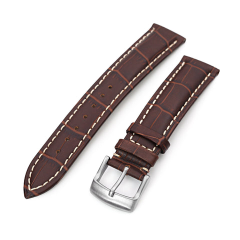 20mm Pecan Brown CrocoCalf (Croco Grain)  Leather Watch Band, Brushed Buckle