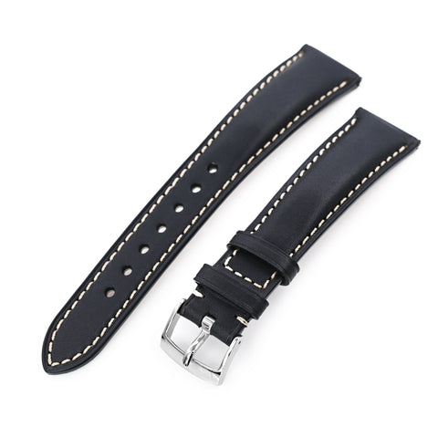 Quick Release, Black Italian Leather Tapered Watch Strap