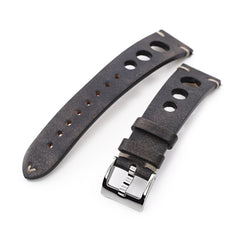 Q.R. 19mm or 20mm Blackish Brown Leather Italian Handmade Racer Watch Band, Beige Stitch.
