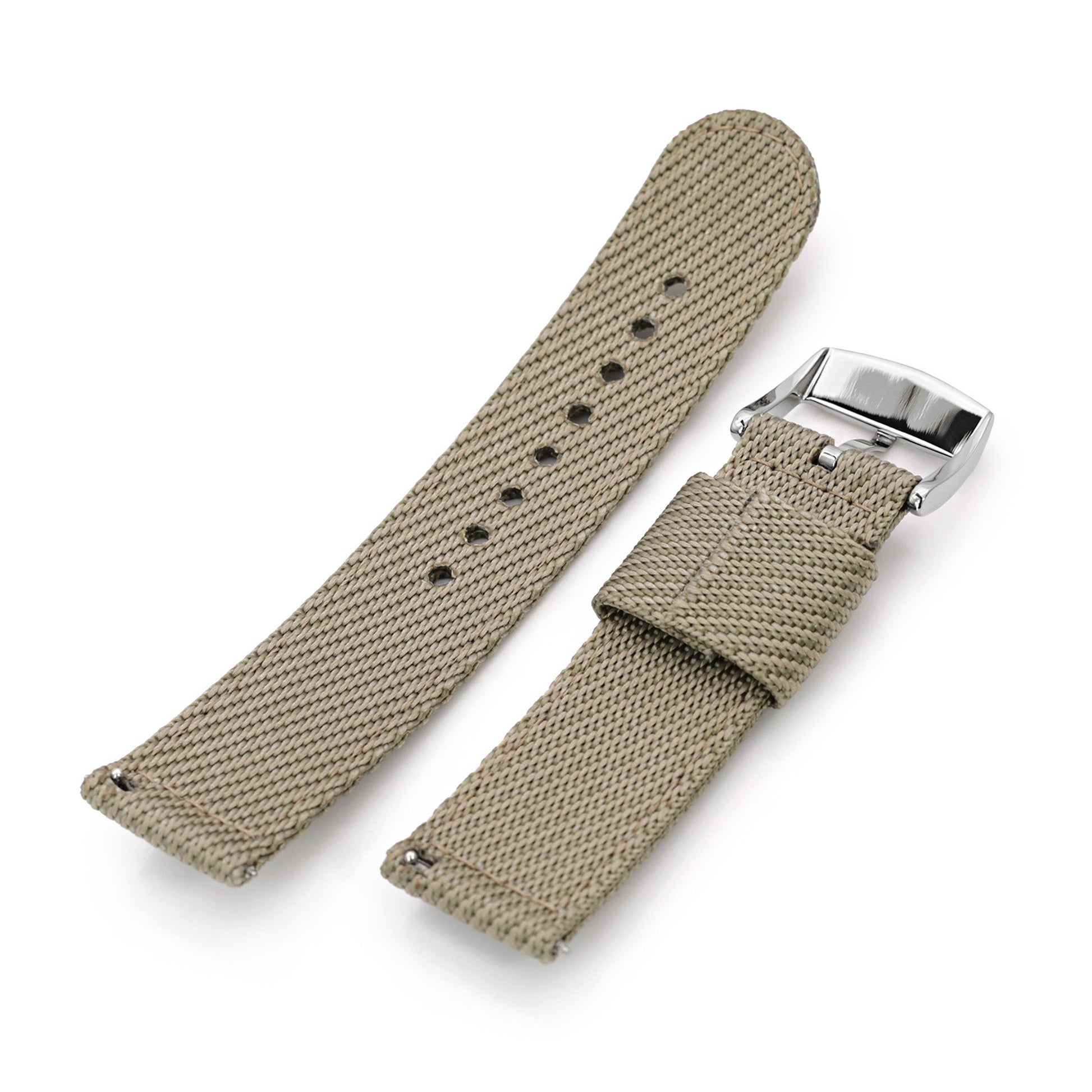 22mm 2-pcs Nylon Watch Band, Khaki, Quick Release 