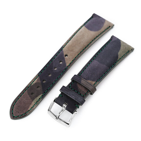 Quick Release, Forest Camo Pattern Italian Leather Tapered Watch Strap