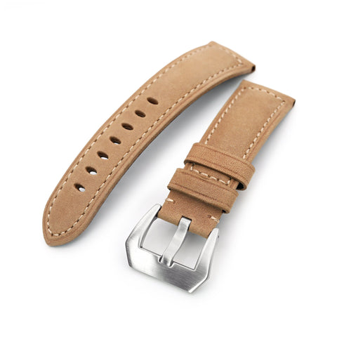 22mm or 24mm Tan Nubuck Tapered Strap, Brushed
