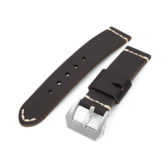 22mm Dark Brown Ammo Leather Watch Band, Brushed Buckle