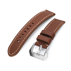 22mm Chestnut Brown Straight Leather Watch Band, Brushed Buckle