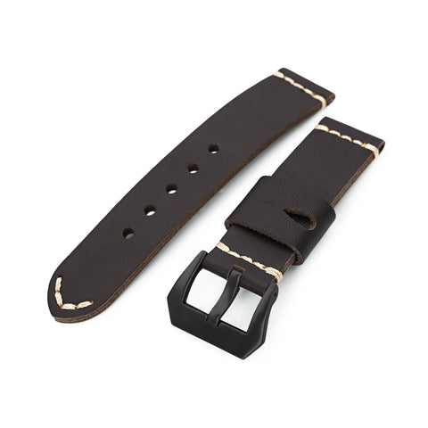 22mm Dark Brown Ammo Leather Watch Band, PVD Black Buckle
