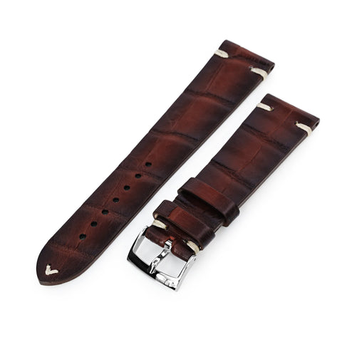 22mm Dark Brown 2 Tone Italian Handmade Alligator Belly Watch Strap
