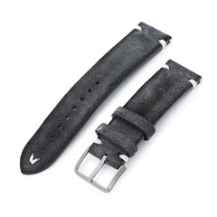 Dark Grey 20mm, 21mm, 22mm MiLTAT Quick Release Nubuck Leather Watch Strap, Beige Stitching, Sandblasted