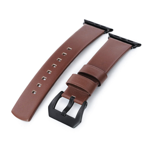 Water Repellent Brown Leather Watch Band compatible with Apple Watch 44mm / 42mm models