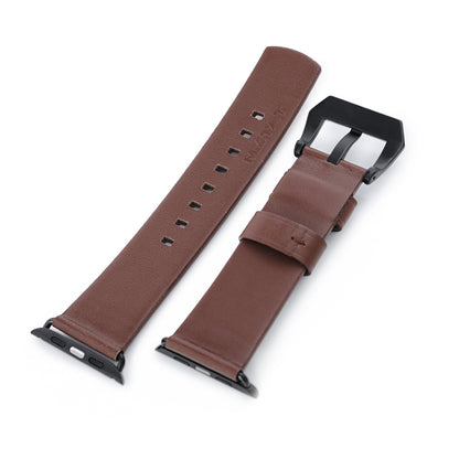 Water Repellent Brown Leather Apple Watch Band for 44mm / 42mm models