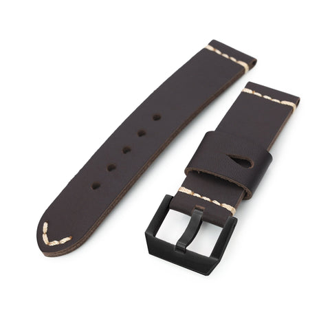 24mm Dark Brown Ammo Leather Watch Band, PVD Black Buckle