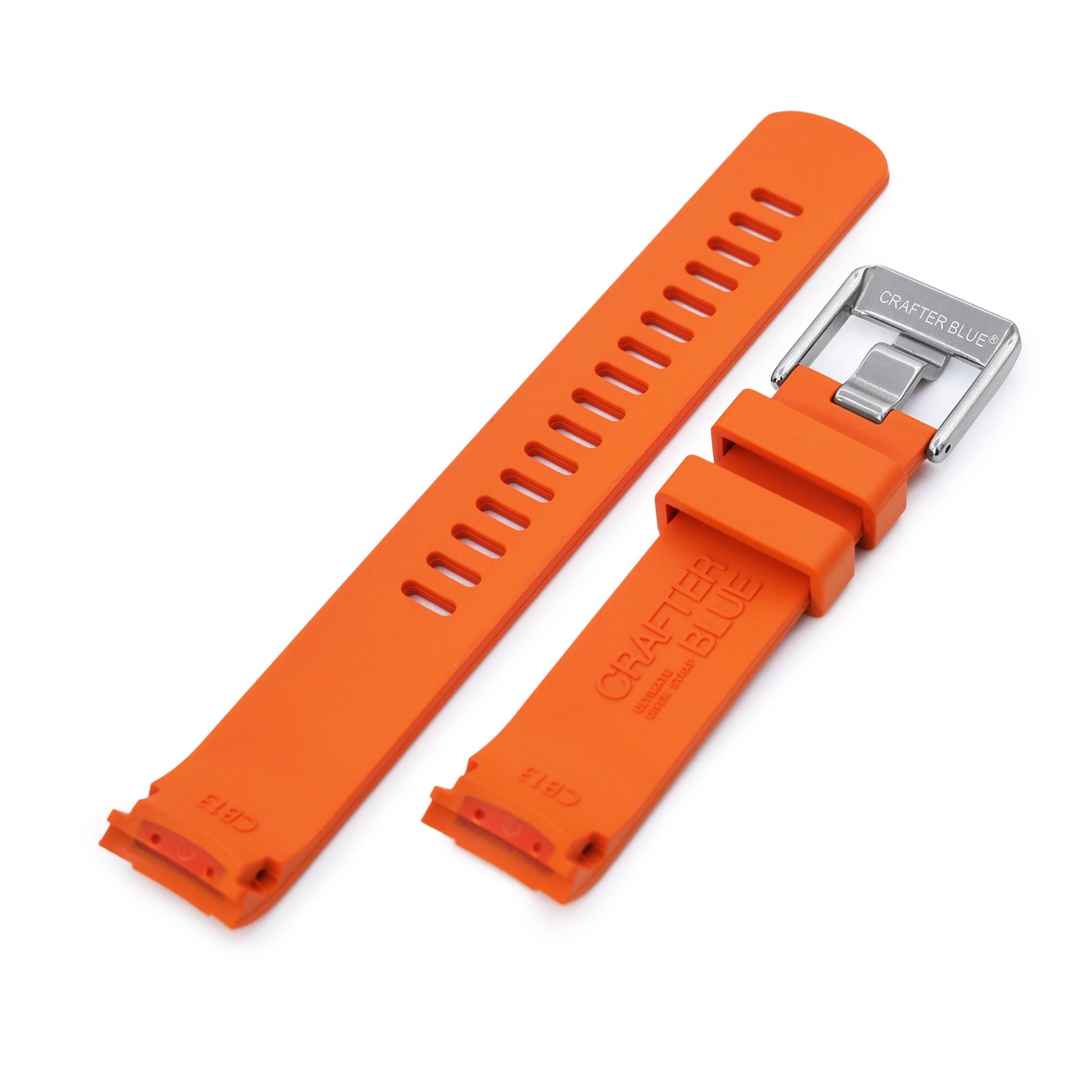 20mm Crafter Blue - Orange Rubber Curved Lug Watch Strap for Seiko Baby MM200 & Mini Turtles SRPC35