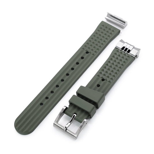 Chaffle Military Green FKM Rubber + Add-on End Piece watch strap for Seiko Sumo SPB103