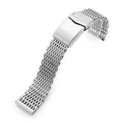 22mm Brushed Tapered Winghead "SHARK" Mesh watch band, V-Clasp