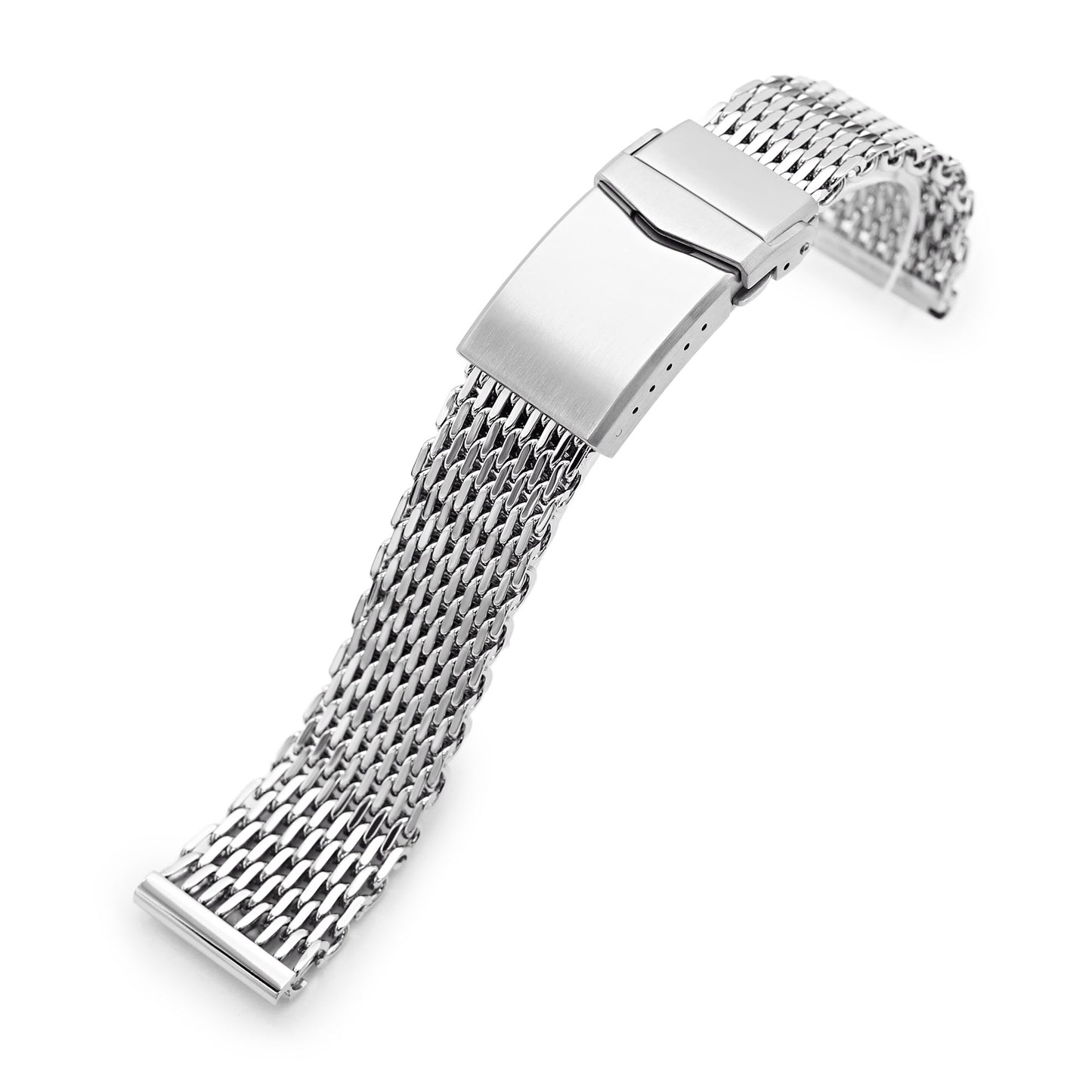 20mm Polished Tapered Winghead "SHARK" Mesh watch band, V-Clasp