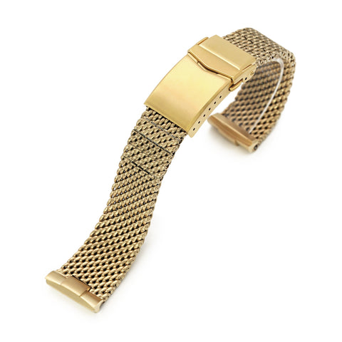 Massy Mesh Watch Band compatible with Seiko Gold Turtle SRPD46, V-Clasp, Full IP Gold