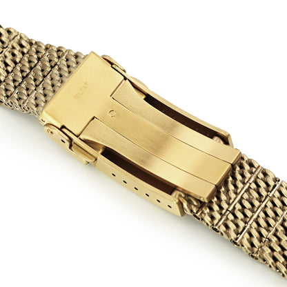 Curved End Massy Mesh Watch Band for Seiko Gold Turtle SRPD46, V-Clasp, Full IP Gold 