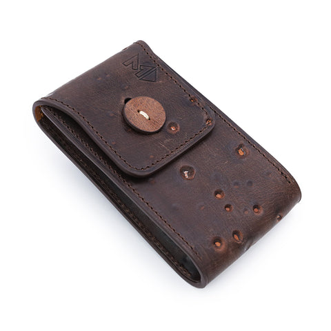 Italian Leather Watch Pouch in Cheese Brown, Short Size