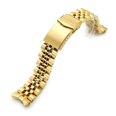 20mm Angus-J Louis Watch Band for Seiko Alpinist SARB017, 316L Stainless Steel Full IP Gold with Polished Center V-Clasp
