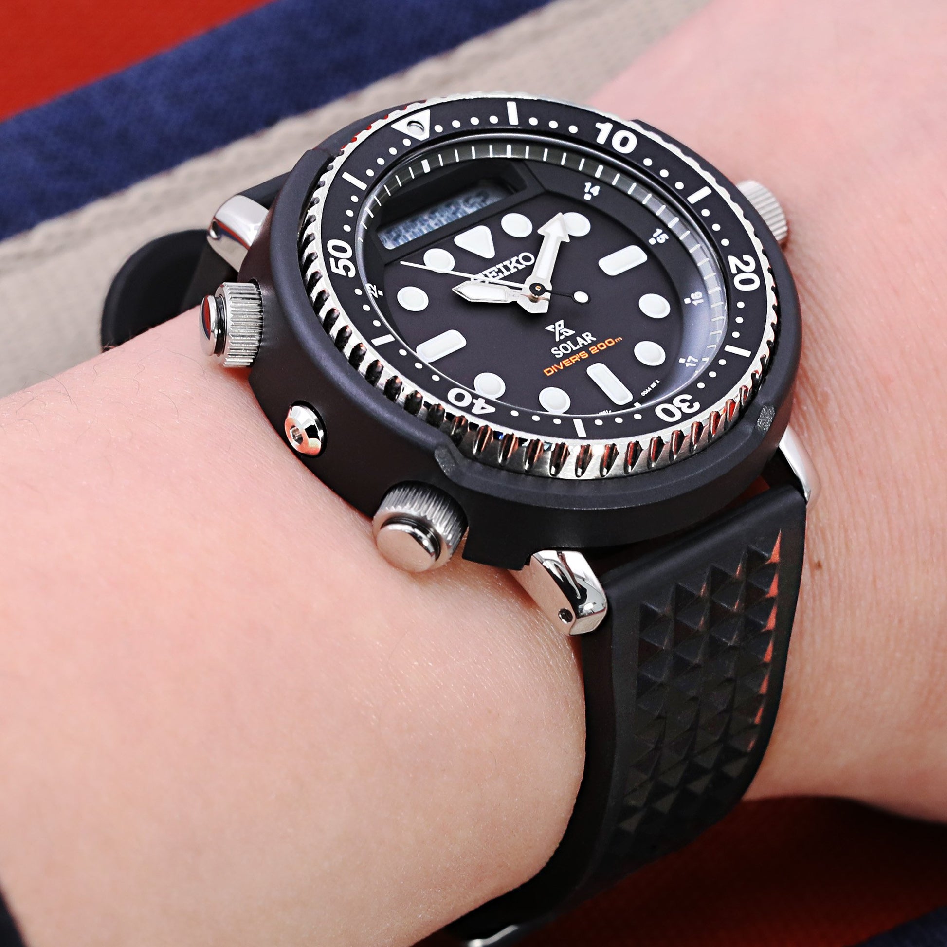 Chaffle Black FKM Rubber watch strap, 19mm to 22mm Watch Bands