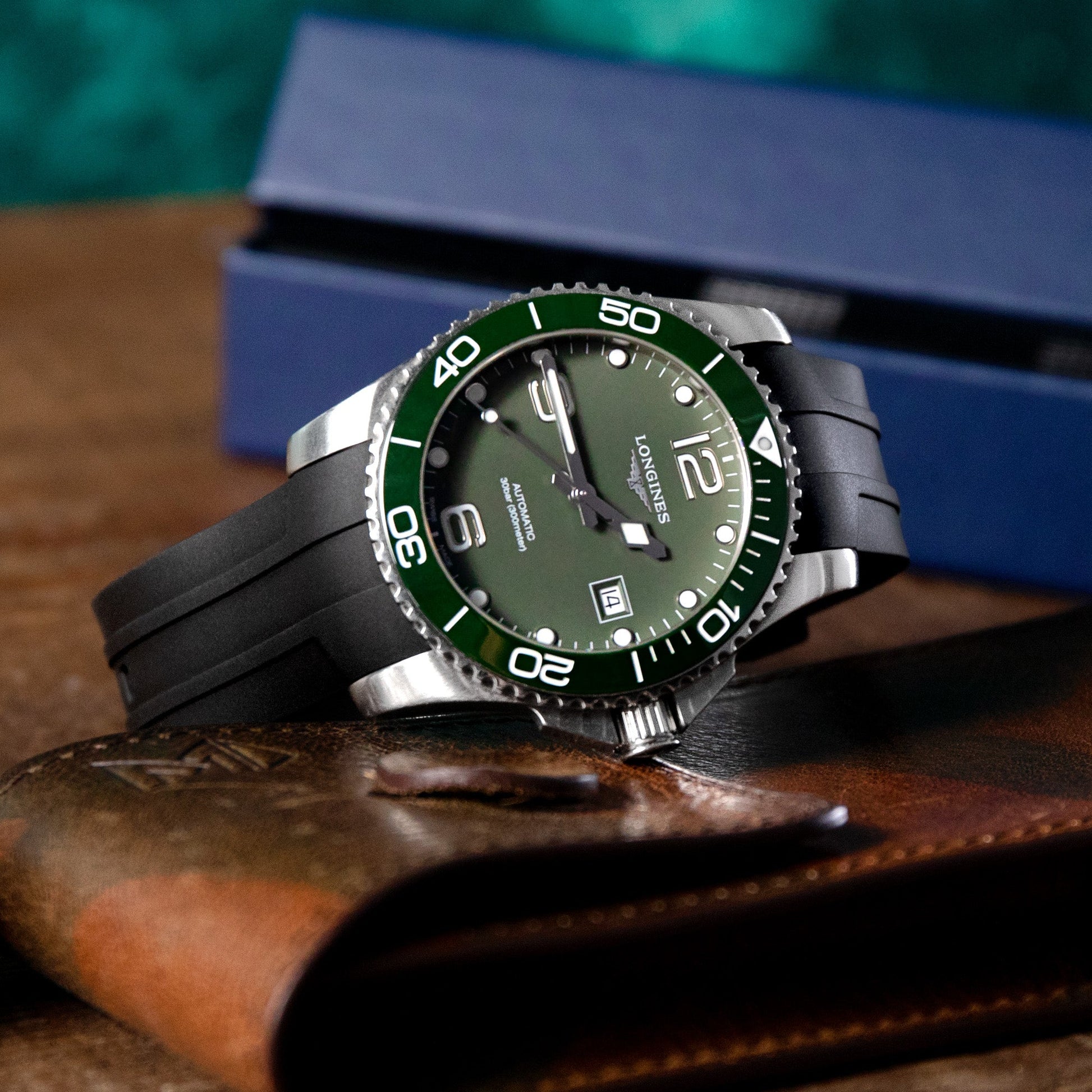 Longines Watches Longines Hydroconquest Forest Green Rubber Strap